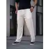 Erkek Keten Cepli Çıma Dikişli jogger Buggy Pantalon Rahat kalıp - Beyaz