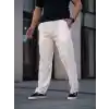 Erkek Keten Cepli Çıma Dikişli jogger Buggy Pantalon Rahat kalıp - Beyaz