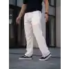 Erkek Keten Cepli Çıma Dikişli jogger Buggy Pantalon Rahat kalıp - Beyaz