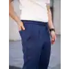 Erkek Keten Cepli Çıma Dikişli jogger Buggy Pantalon Rahat kalıp - Lacivert