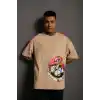 Erkek Mario Baskılı Oversize T-Shirt - Bej