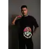 Erkek Mario Baskılı Oversize T-Shirt - Siyah
