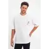 Erkek Melek Baskılı Oversize T-shirt - Beyaz