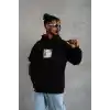 Erkek Ön Arka Baskılı Kapşonlu Sweat - Siyah