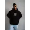 Erkek Ön Arka Baskılı Kapşonlu Sweat - Siyah
