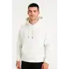 Erkek Ovarsize Kapüşonlu Swetshirt Kanguru Çepli Cıtcıtlı 3 iplik Şardonlu Hoodie - Beyaz