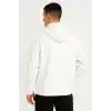 Erkek Ovarsize Kapüşonlu Swetshirt Kanguru Çepli Cıtcıtlı 3 iplik Şardonlu Hoodie - Beyaz