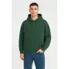 Erkek Ovarsize Kapüşonlu Swetshirt Kanguru Çepli Cıtcıtlı 3 iplik Şardonlu Hoodie - Haki