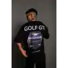 Erkek Oversize Baskılı Tişört – Golf GTI Retro Araba Desenli, Ön & Arka Dijital Baskı, Sokak Modası Stil - Siyah