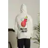 Erkek Oversize Üç İplik Kapüşonlu Sweatshirt –Sırt ve Ön Baskılı, Kanguru Cepli, Rahat Kalıp Maskot Desenli Model - Siyah Beyaz