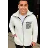 Erkek Polar Fermuarlı Sweatshirt – Kapüşonsuz, Cepli, Yumuşak Dokulu, Oversize Rahat Kalıp, Kışlık Sıcak Tutan Fermuarlı Üst - Beyaz