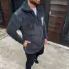 Erkek Polar Fermuarlı Sweatshirt – Kapüşonsuz, Cepli, Yumuşak Dokulu, Oversize Rahat Kalıp, Kışlık Sıcak Tutan Fermuarlı Üst - Füme