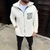 Erkek Polar Fermuarlı Sweatshirt – Kapüşonsuz, Cepli, Yumuşak Dokulu, Oversize Rahat Kalıp, Kışlık Sıcak Tutan Fermuarlı Üst - Beyaz