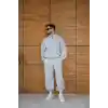 Erkek Premium Parçalı Eşofman Takım - Dik Yaka Fermuarlı Biyeli Sweatshirt Lastik Paça Alt, Oversize 3 iplik Şardonlu - Gri