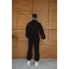 Erkek Premium Parçalı Eşofman Takım - Dik Yaka Fermuarlı Biyeli Sweatshirt Lastik Paça Alt, Oversize 3 iplik Şardonlu - Siyah