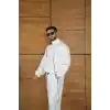 Erkek Premium Parçalı Eşofman Takım - Dik Yaka Fermuarlı Biyeli Sweatshirt Lastik Paça Alt, Oversize 3 iplik Şardonlu - Beyaz