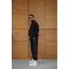 Erkek Premium Parçalı Eşofman Takım - Dik Yaka Fermuarlı Biyeli Sweatshirt Lastik Paça Alt, Oversize 3 iplik Şardonlu - Siyah