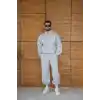 Erkek Premium Parçalı Eşofman Takım - Dik Yaka Fermuarlı Biyeli Sweatshirt Lastik Paça Alt, Oversize 3 iplik Şardonlu - Gri