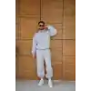 Erkek Premium Parçalı Eşofman Takım - Dik Yaka Fermuarlı Biyeli Sweatshirt Lastik Paça Alt, Oversize 3 iplik Şardonlu - Gri