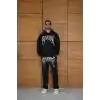 Erkek Premium Taş Baskılı Eşofman Takım Revenge Model (Siyah) Kapüşonlu Üst + Taşlı Baskılı Alt Modern Streetwear Tarzı Oversize Rahat Kalıp 3 iplik Pamuklu - Siyah