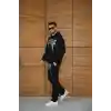 Erkek Premium Taş Baskılı Eşofman Takım Revenge Model (Siyah) Kapüşonlu Üst + Taşlı Baskılı Alt Modern Streetwear Tarzı Oversize Rahat Kalıp 3 iplik Pamuklu - Siyah