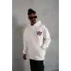 Erkek Şapkalı Güvercin Baskılı Kapşonlu Sweat - Beyaz