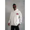 Erkek Şapkalı Güvercin Baskılı Kapşonlu Sweat - Beyaz