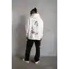 Erkek Şapkalı Güvercin Baskılı Kapşonlu Sweat - Beyaz