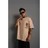Erkek Sırt Baskılı A Kalite Oversize T-shirt - Bej