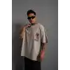 Erkek Sırt Baskılı A Kalite Oversize T-shirt - Gri