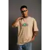 Erkek Sırt Baskılı T-shirt - Bej