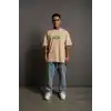 Erkek Sırt Baskılı T-shirt - Bej