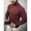 Erkek Tam Boğazlı Fitilli Kaşkorse Triko – Likralı, Extra Dar Kesim Slimfit, Yumuşak Kaşmir Dokulu Model - Bordo