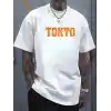 Erkek Turuncu Spor Araba Grafik Tişört - TOKYO Baskılı Günlük Oversize Kısa Kollu Tişört, Yetişkinler için Yazlık Giyim, Turuncu Araba Tasarımı - Beyaz