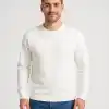 Erkek Üç İplik Düz Bisiklet Yaka SweatShirt - Beyaz