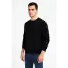 Erkek Üç İplik Düz Bisiklet Yaka SweatShirt - Siyah
