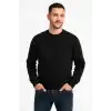 Erkek Üç İplik Düz Bisiklet Yaka SweatShirt - Siyah