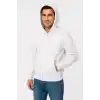 Erkek Üç İplik Kapüşonlu Tam Fermuarlı Kanguru Cepli SweatShirt Hoodie - Beyaz