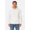 Erkek Üç İplik Kapüşonlu Tam Fermuarlı Kanguru Cepli SweatShirt Hoodie - Beyaz