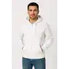 Erkek Üç İplik Kapüşonlu Tam Fermuarlı Kanguru Cepli SweatShirt Hoodie - Beyaz