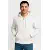 Erkek Üç İplik Kapüşonlu Tam Fermuarlı Kanguru Cepli SweatShirt Hoodie - Beyaz