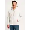 Erkek Üç İplik Kapüşonlu Tam Fermuarlı Kanguru Cepli SweatShirt Hoodie - Beyaz