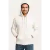 Erkek Üç İplik Kapüşonlu Tam Fermuarlı Kanguru Cepli SweatShirt Hoodie - Beyaz