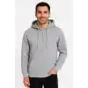 Erkek Üç İplik Kapüşonlu Tam Fermuarlı Kanguru Çepli SweatShirt Hoodie - Gri