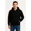 Erkek Üç İplik Kapüşonlu Tam Fermuarlı Kanguru Çepli SweatShirt Hoodie - Siyah