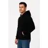 Erkek Üç İplik Kapüşonlu Tam Fermuarlı Kanguru Çepli SweatShirt Hoodie - Siyah