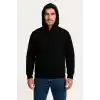 Erkek Üç İplik Kapüşonlu Tam Fermuarlı Kanguru Çepli SweatShirt Hoodie - Siyah