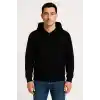 Erkek Üç İplik Kapüşonlu Tam Fermuarlı Kanguru Çepli SweatShirt Hoodie - Siyah