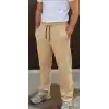 Erkek Üç iplik Kışlık Pamuklu Ovarsize Bağcıklı Düz Paça Cepli Eşofman Altı Spor Rahat Model - Bej