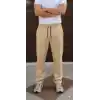 Erkek Üç iplik Kışlık Pamuklu Ovarsize Bağcıklı Düz Paça Cepli Eşofman Altı Spor Rahat Model - Bej